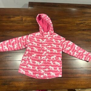 Pink Hooded Raincoat with Unicorn Pattern